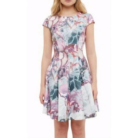 TED BAKER Mah Illuminated Bloom Floral Fit & Flare Skater Dress Wedding Size 2 - Picture 1 of 16